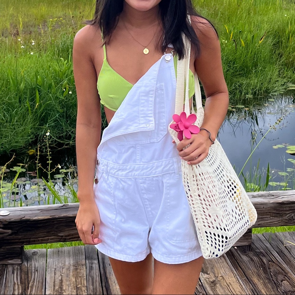 Abercrombie and fitch white denim overalls